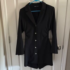 Zara Black Long Blazer Jumpsuit with rhinestone Buttons